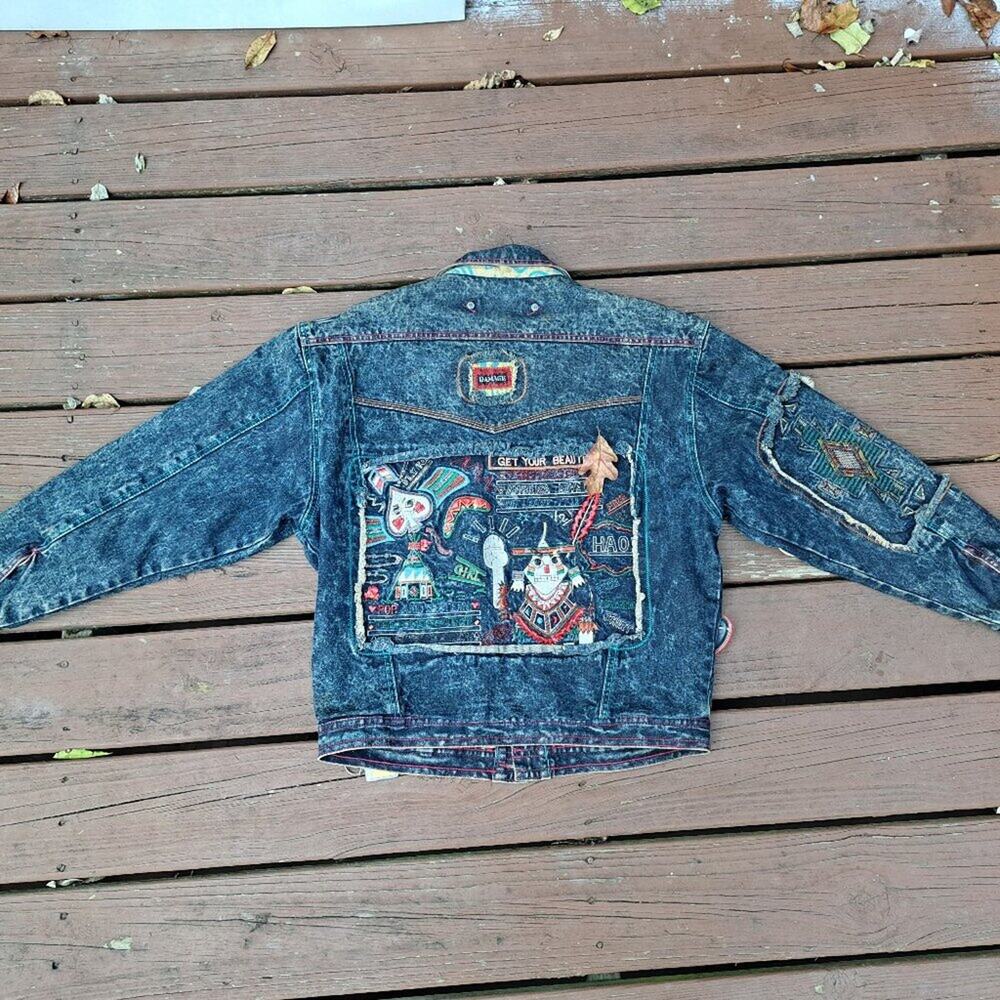 %Vintage Major Damage Jean Jacket Embroidered Buttons Y2K 80s 90s Men Large - Picture 2 of 14